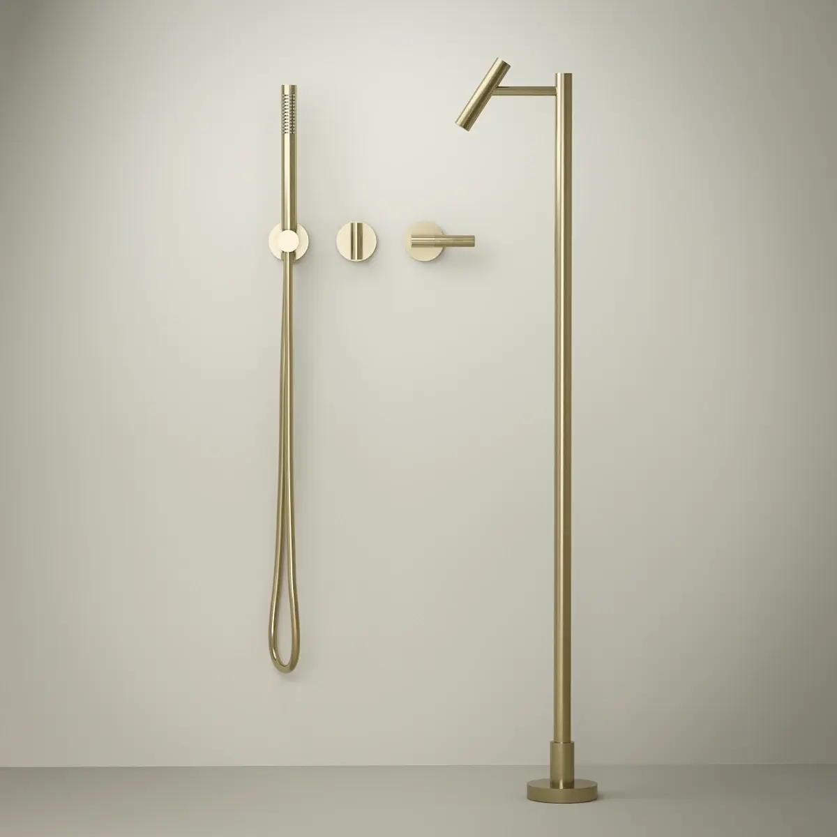 Set mitigeur bain douche encastré avec bec au sol, doré  brossé, Honfleur 1  