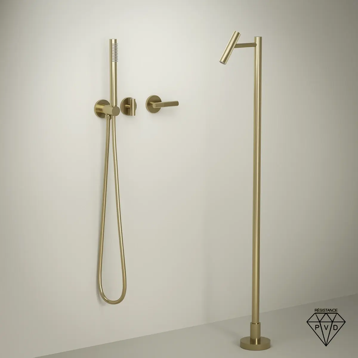 mitigeur bain douche encastré doré brossé avec bec au sol Honfleur 1 pour baignoire îlot