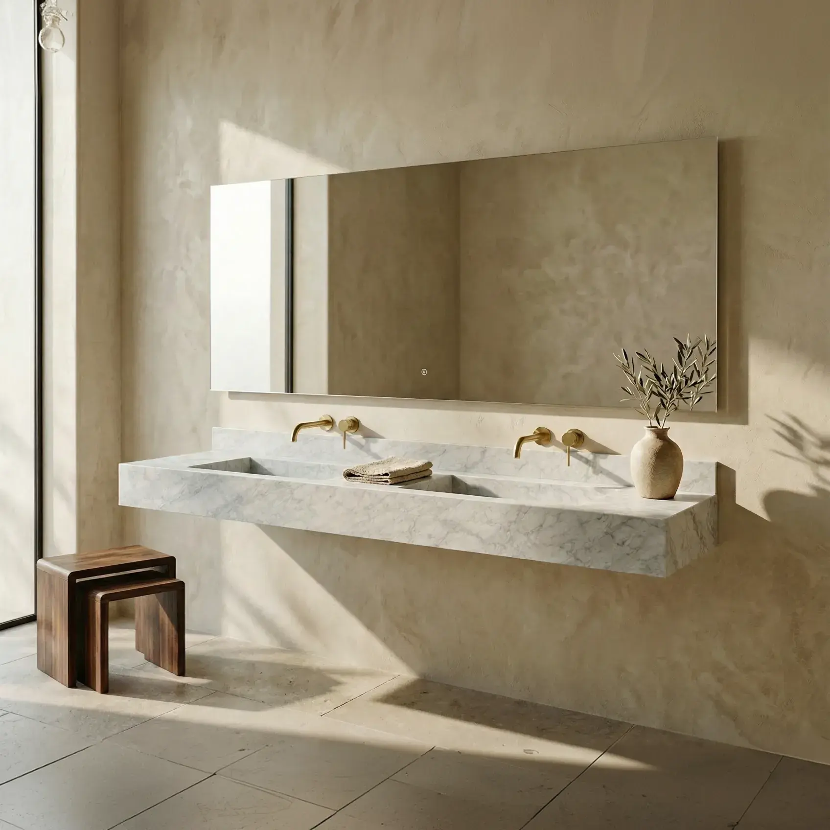 Plan vasque sur-mesure, en marbre, 600 à 2200mm, Lake