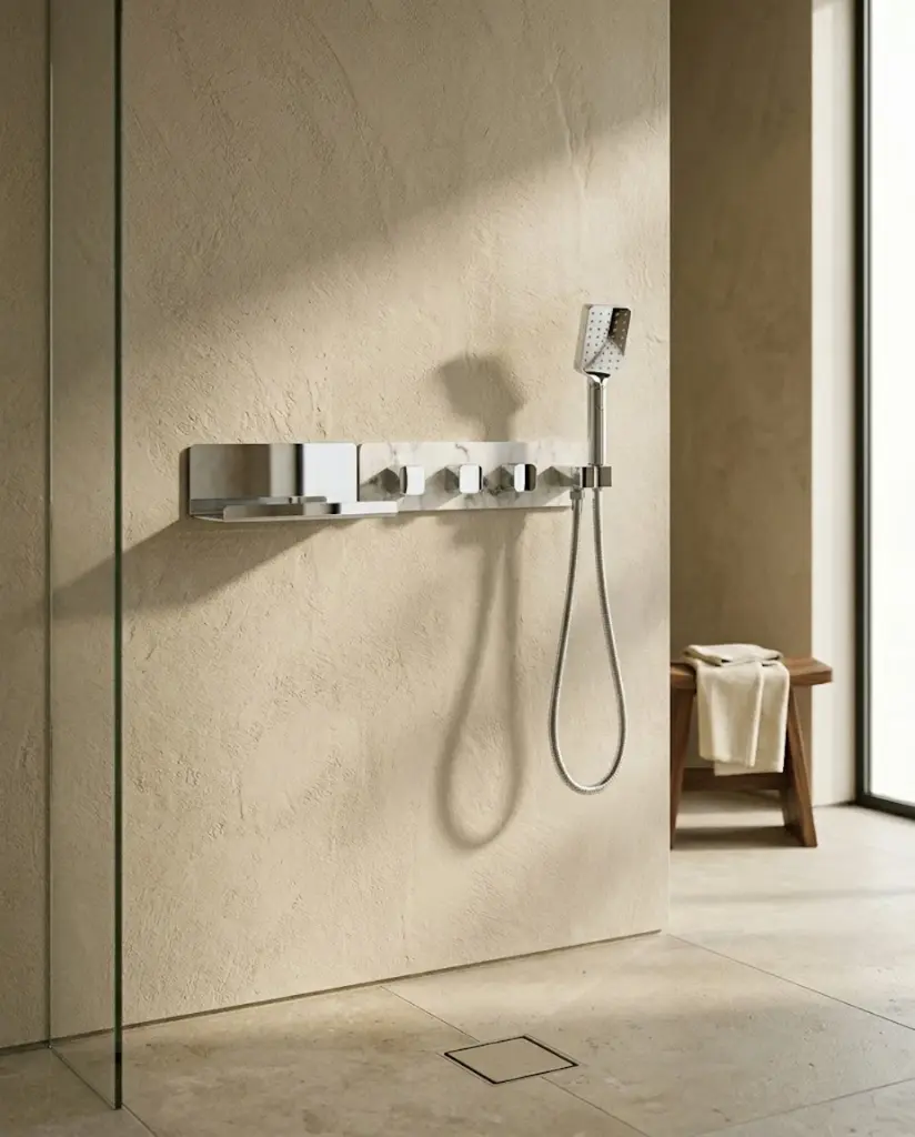 Mitigeur thermostatique douche encastré 5 voies, finition marbre blanc, Infinity Elements (2).webp