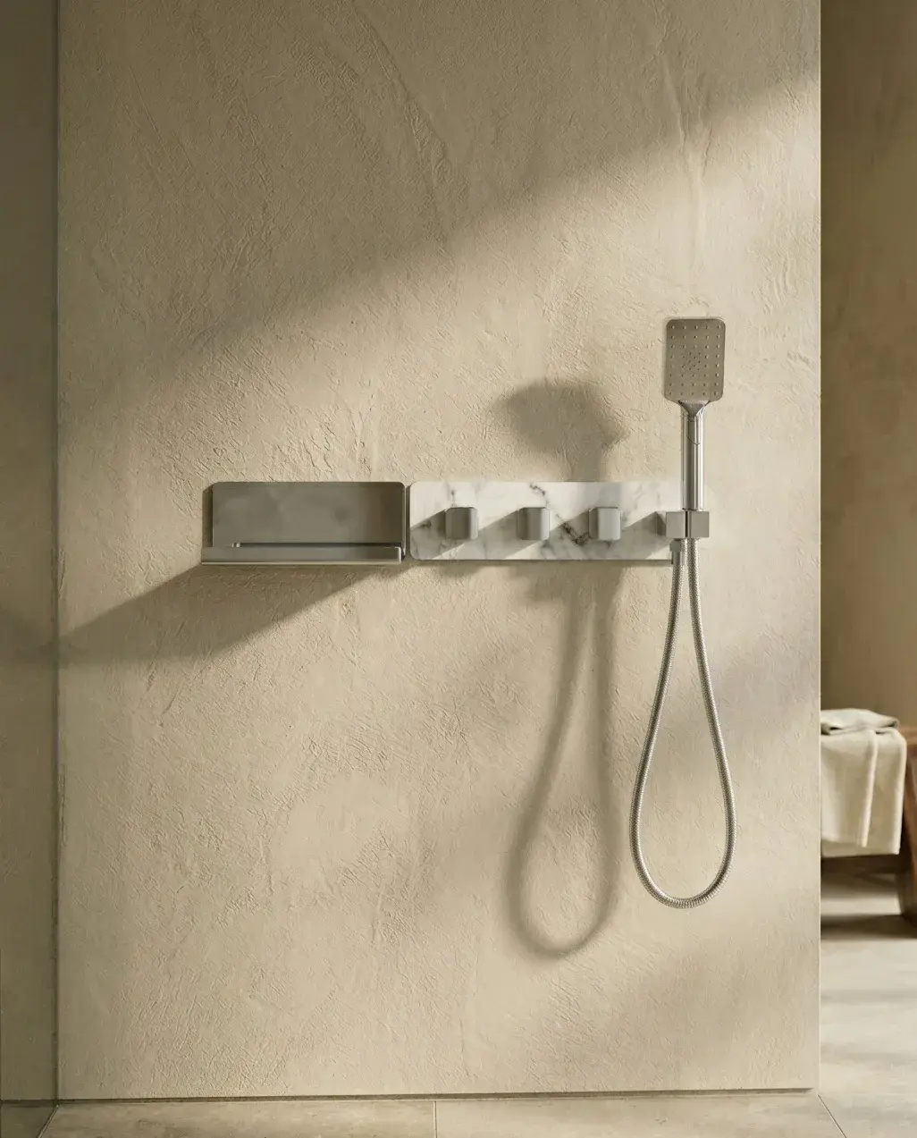 Mitigeur thermostatique douche encastré 5 voies, finition marbre blanc, Infinity Elements (3).webp