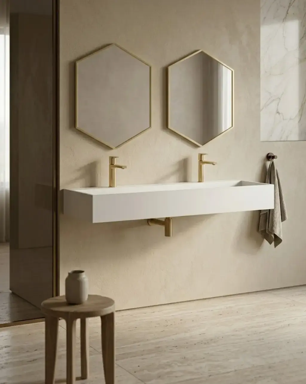 Plan vasque salle de bain suspendu Mineral 120,5x40 cm, matière composite