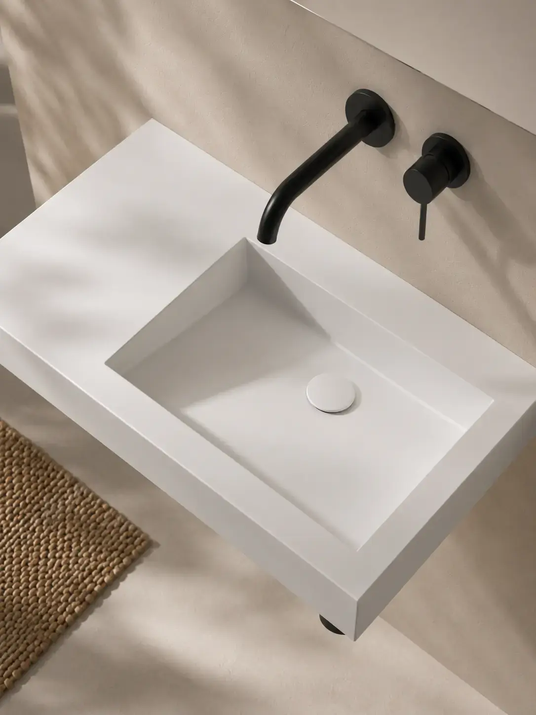 Lavabo suspendu 81 x 45,5 cm, droite ou gauche, matière composite, Mineral