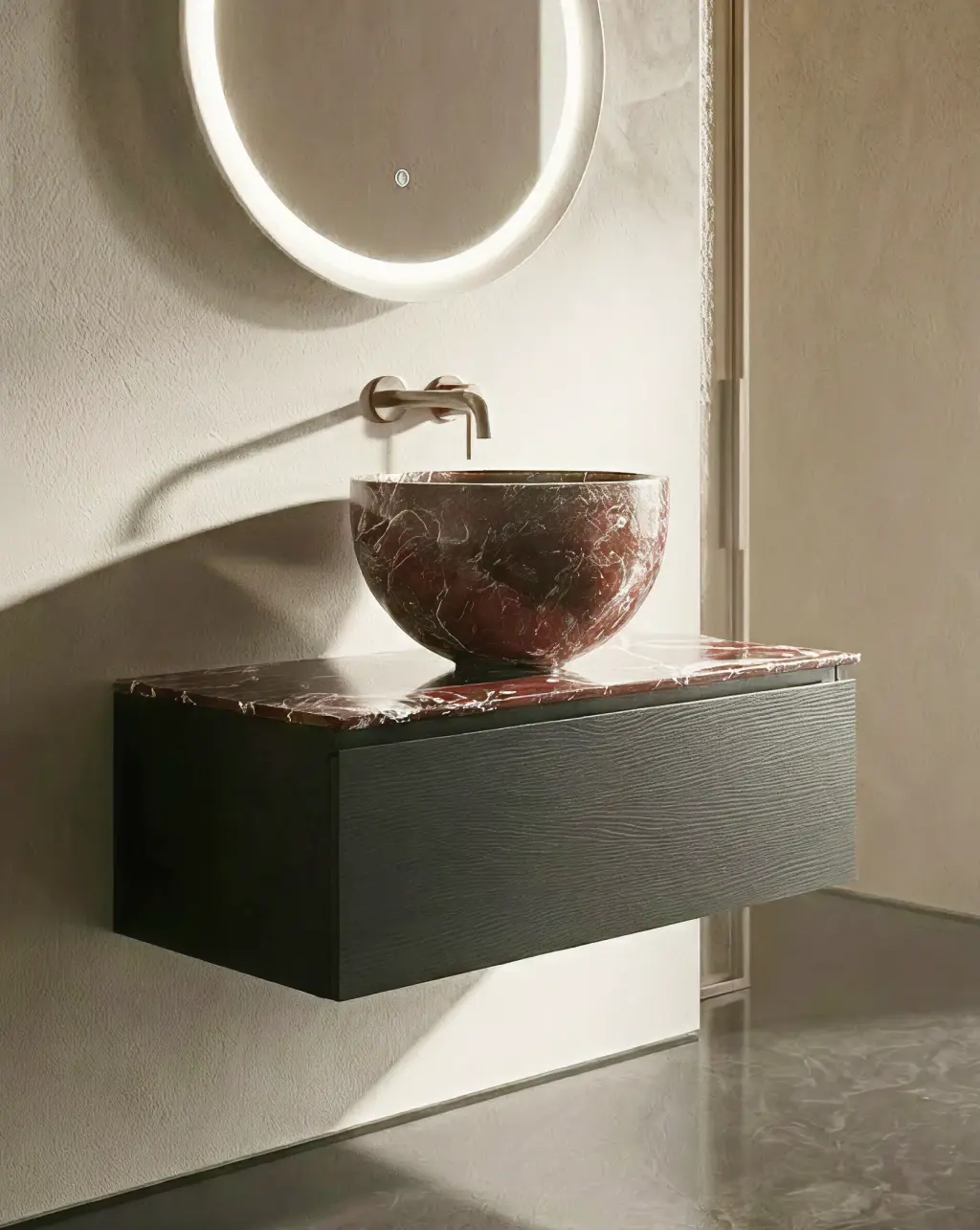 Meuble bois, 90cm avec plan et vasque a poser marbre, Houat