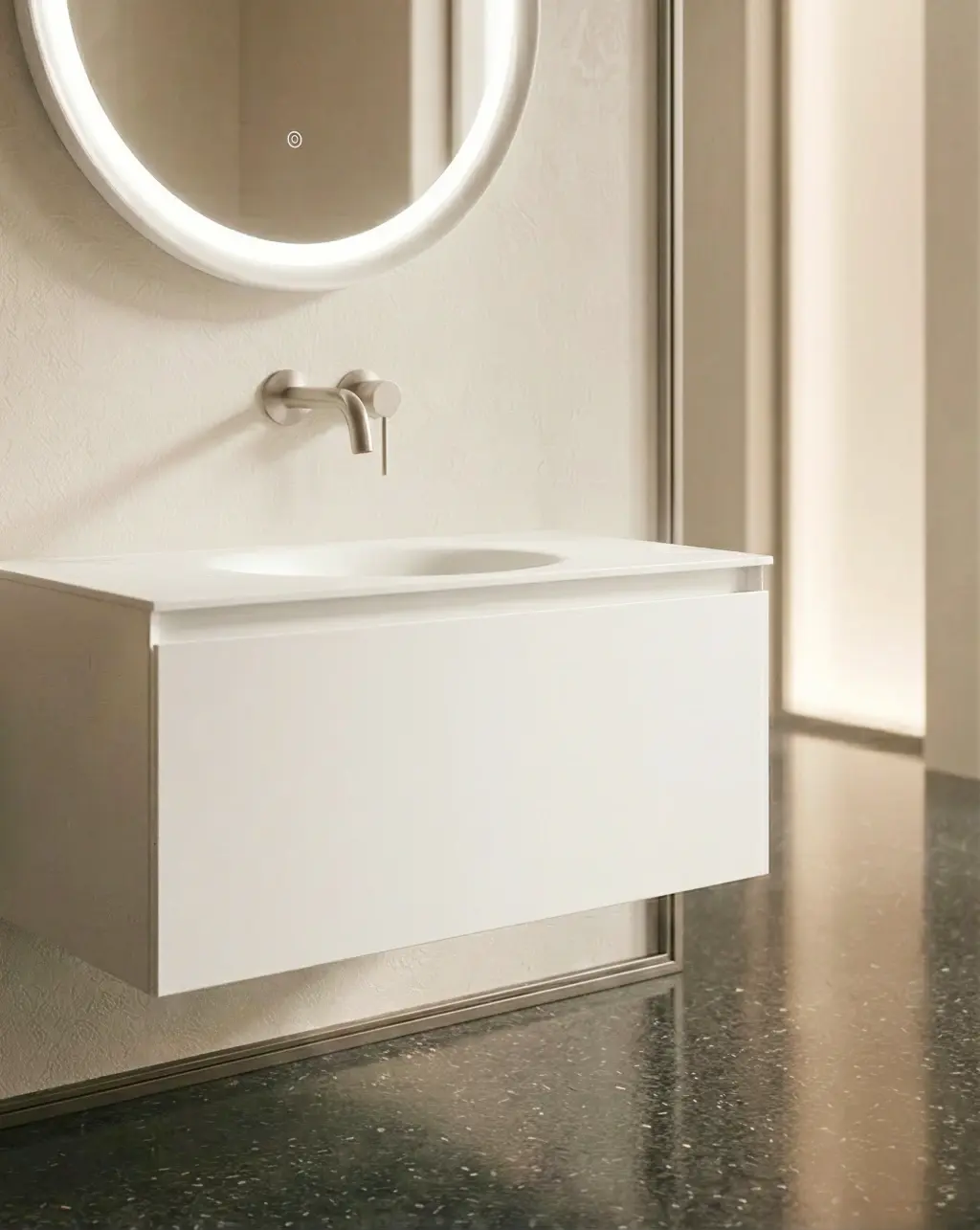 Meuble laque, 80cm avec plan vasque intégrée, Belle ile 
