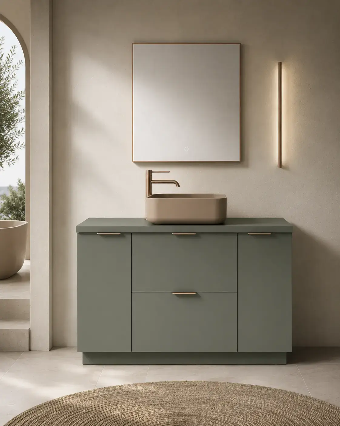 Meuble 120 cm Vert argile, 2 tiroirs et 2 portes Alma