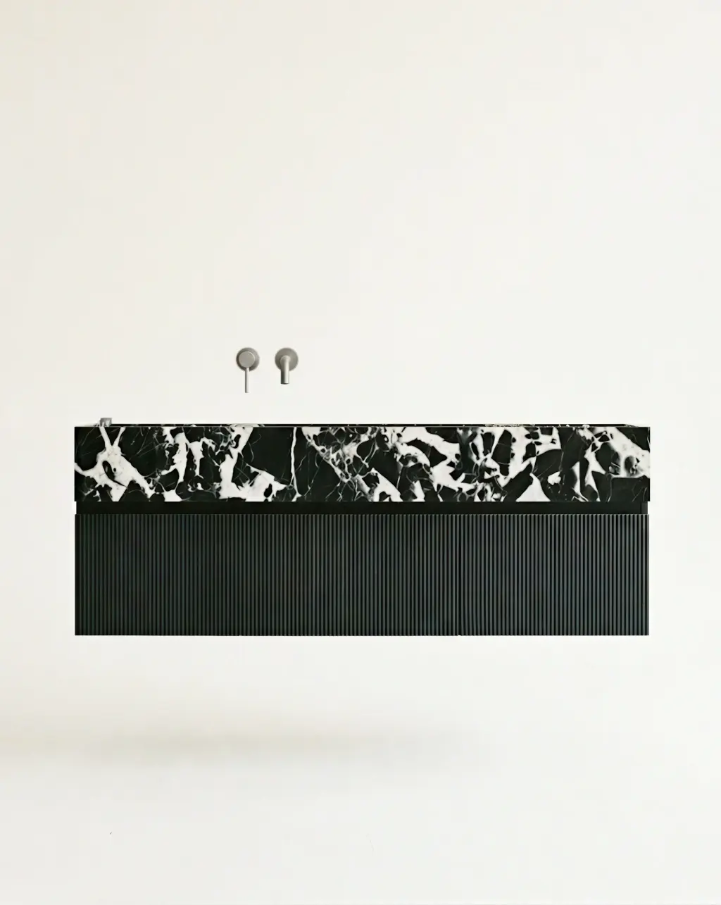 Meuble bois, 140cm avec plan vasque marbre, vasque à gauche, Dimassa 