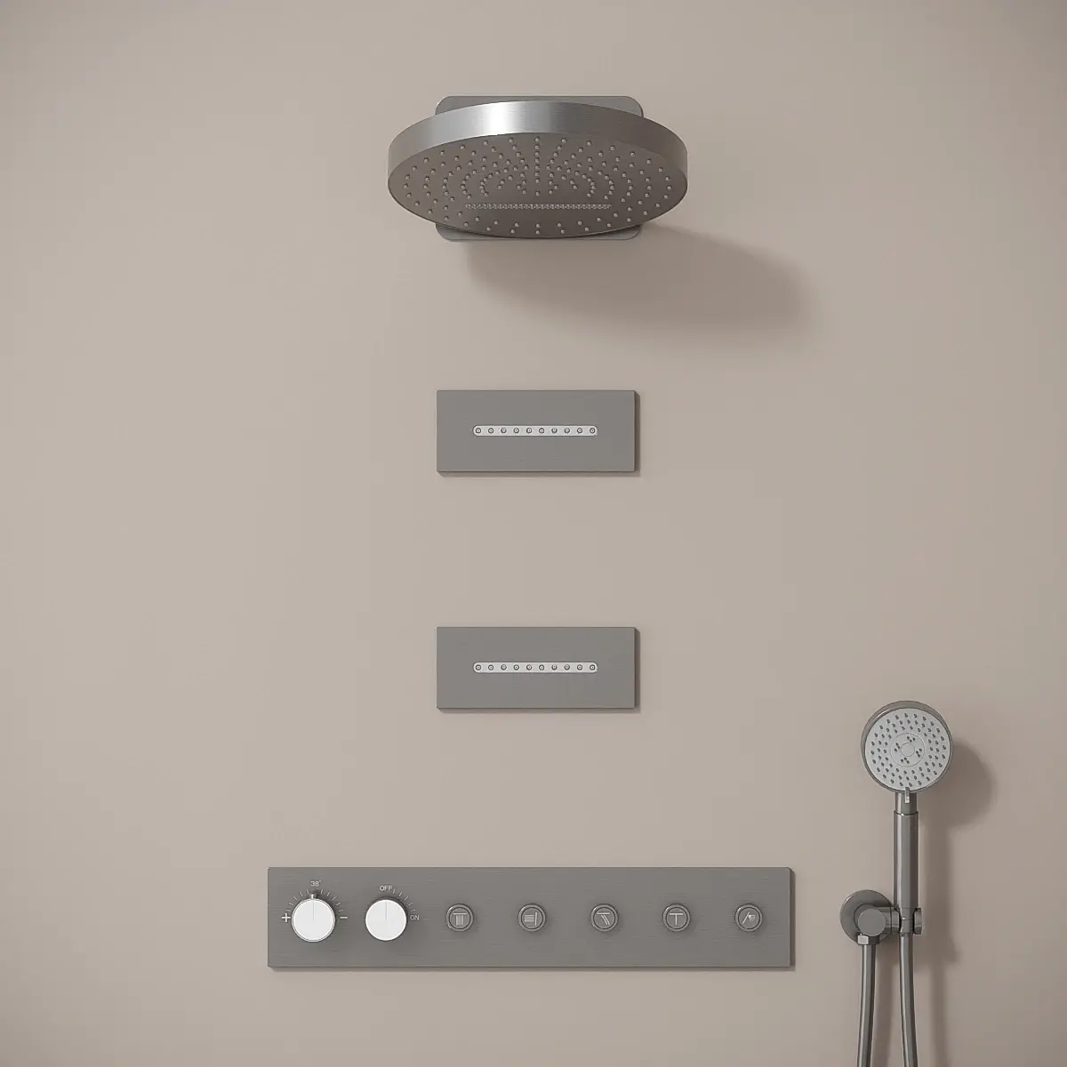 Douche thermostatique, ciel de douche cascade et pluie avec buses hydromassantes, inox brossé Châtelet