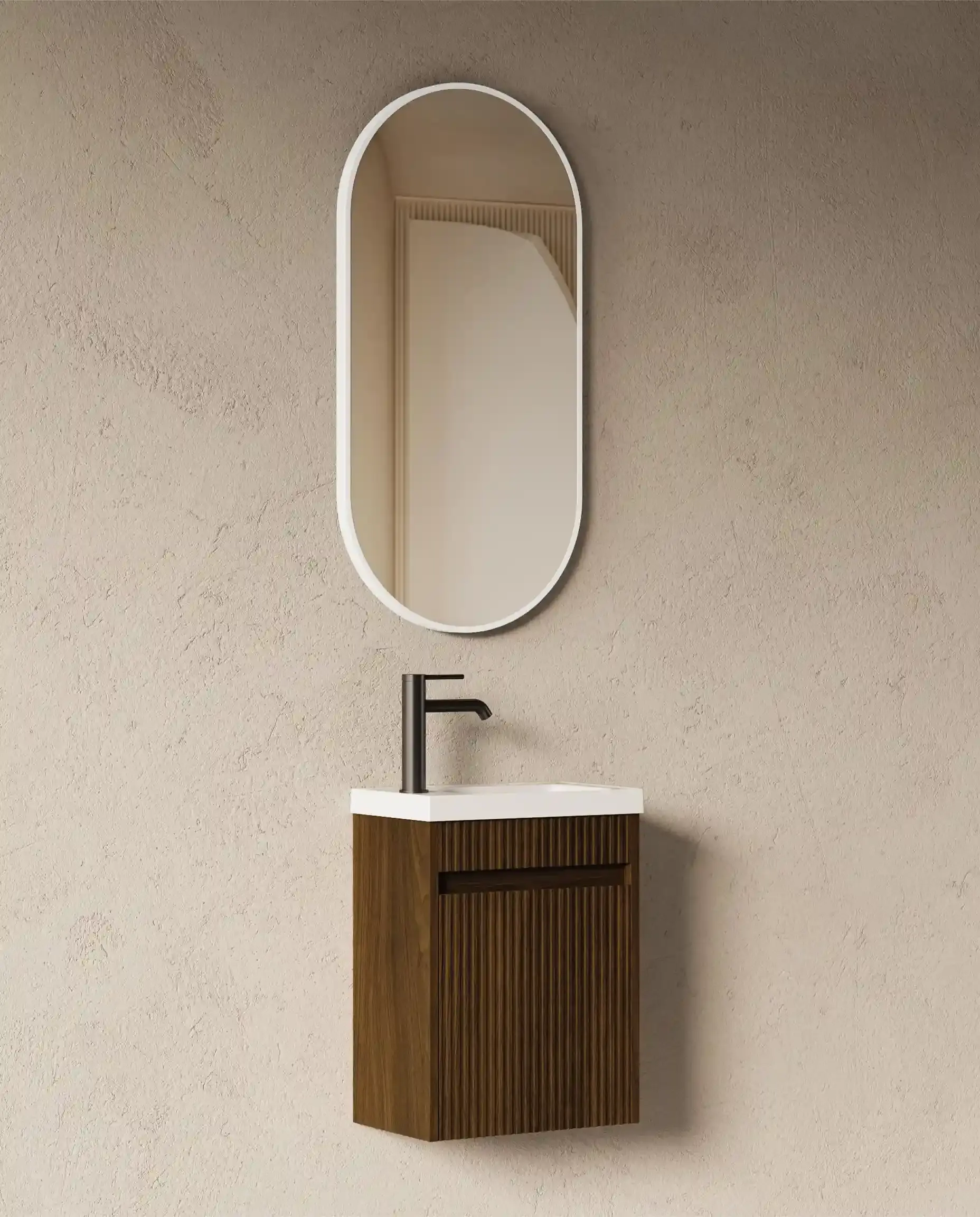 Lave-mains suspendu 39 cm – Noyer Cannelé , Lila 