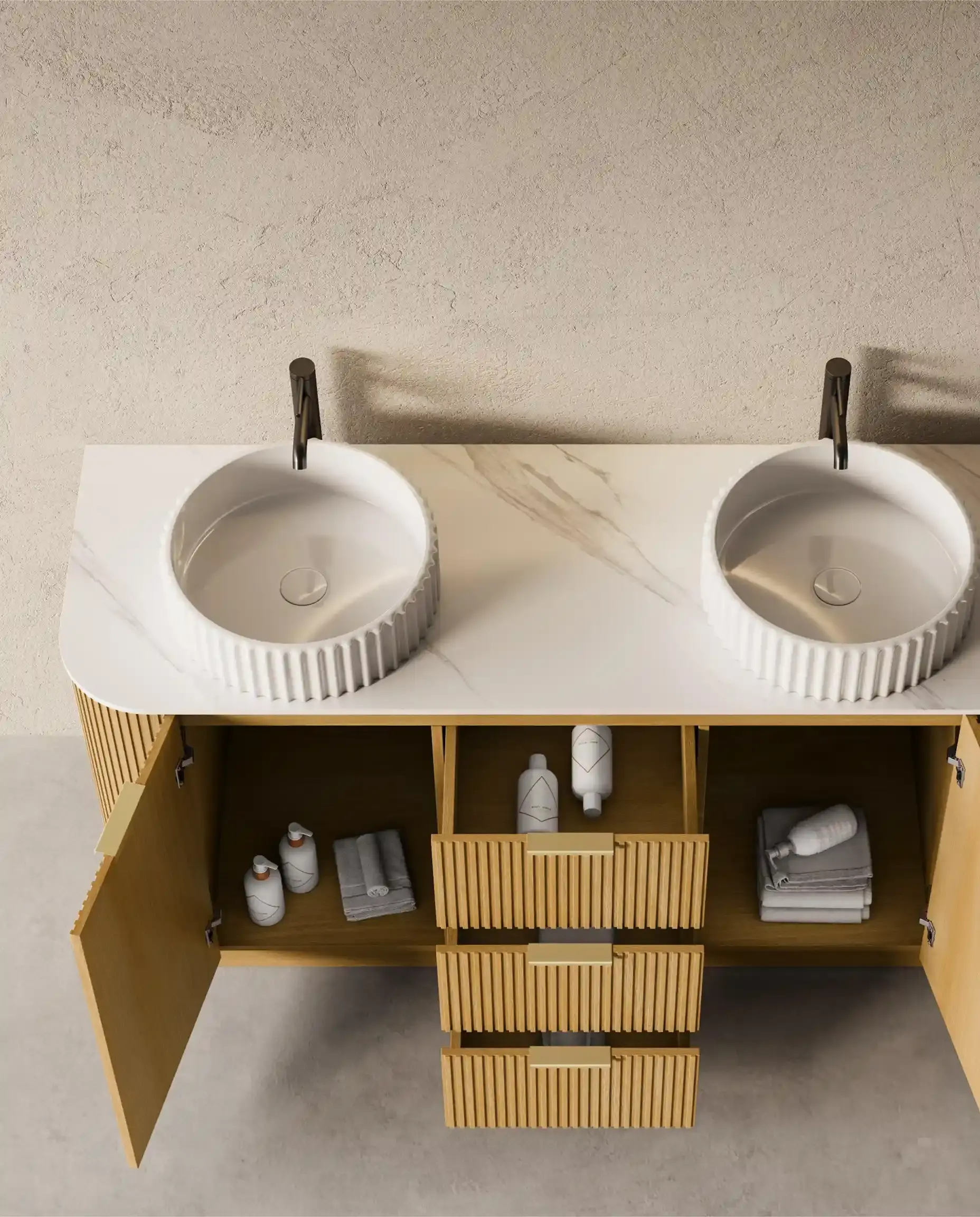 Meuble salle de bain, plan pierre 150cm, Liam