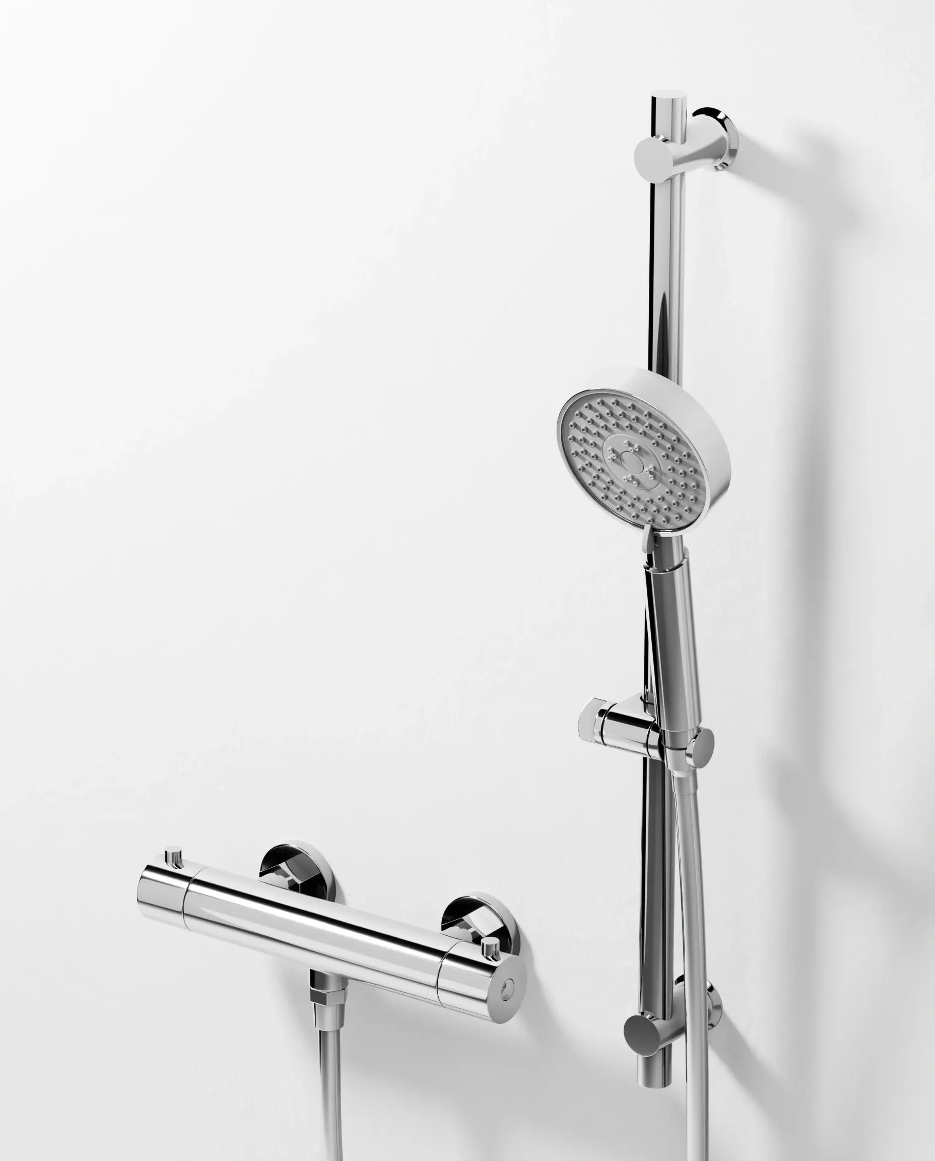 Robinet mitigeur thermostatique de douche, avec barre, douchette ronde, chromé, Chatelet