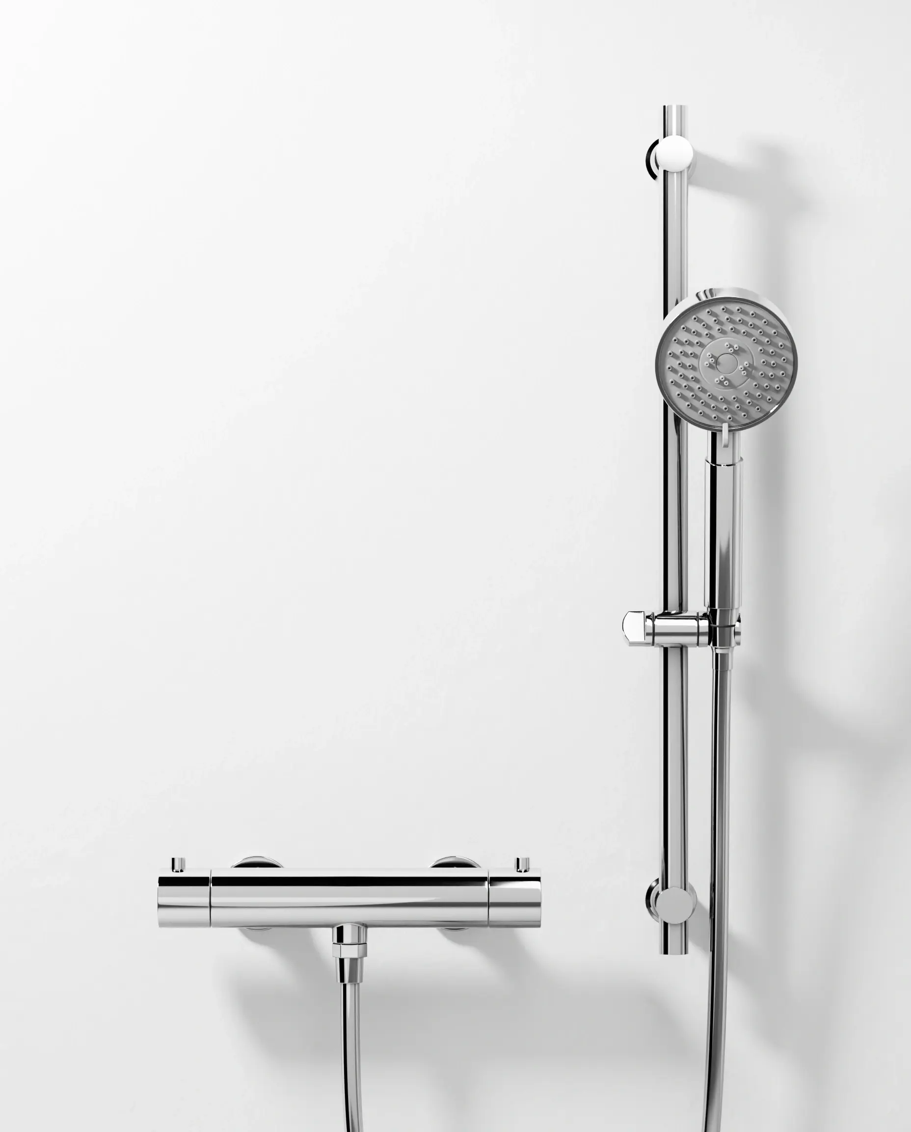 Mitigeur de douche thermostatique chromé Châtelet avec barre et douchette ronde multifonction