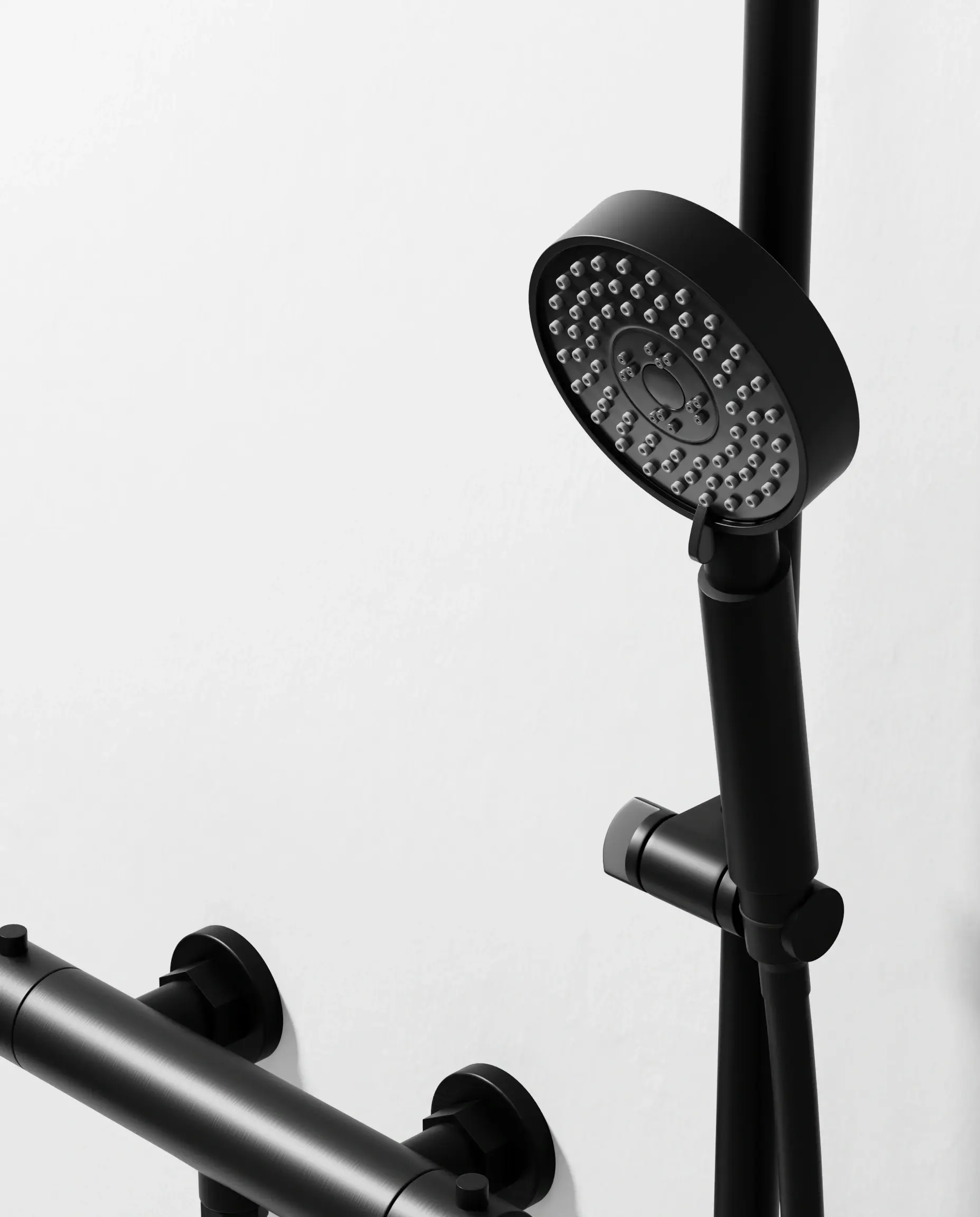Robinet mitigeur thermostatique de douche, avec barre, douchette ronde, noir brossé, Chatelet