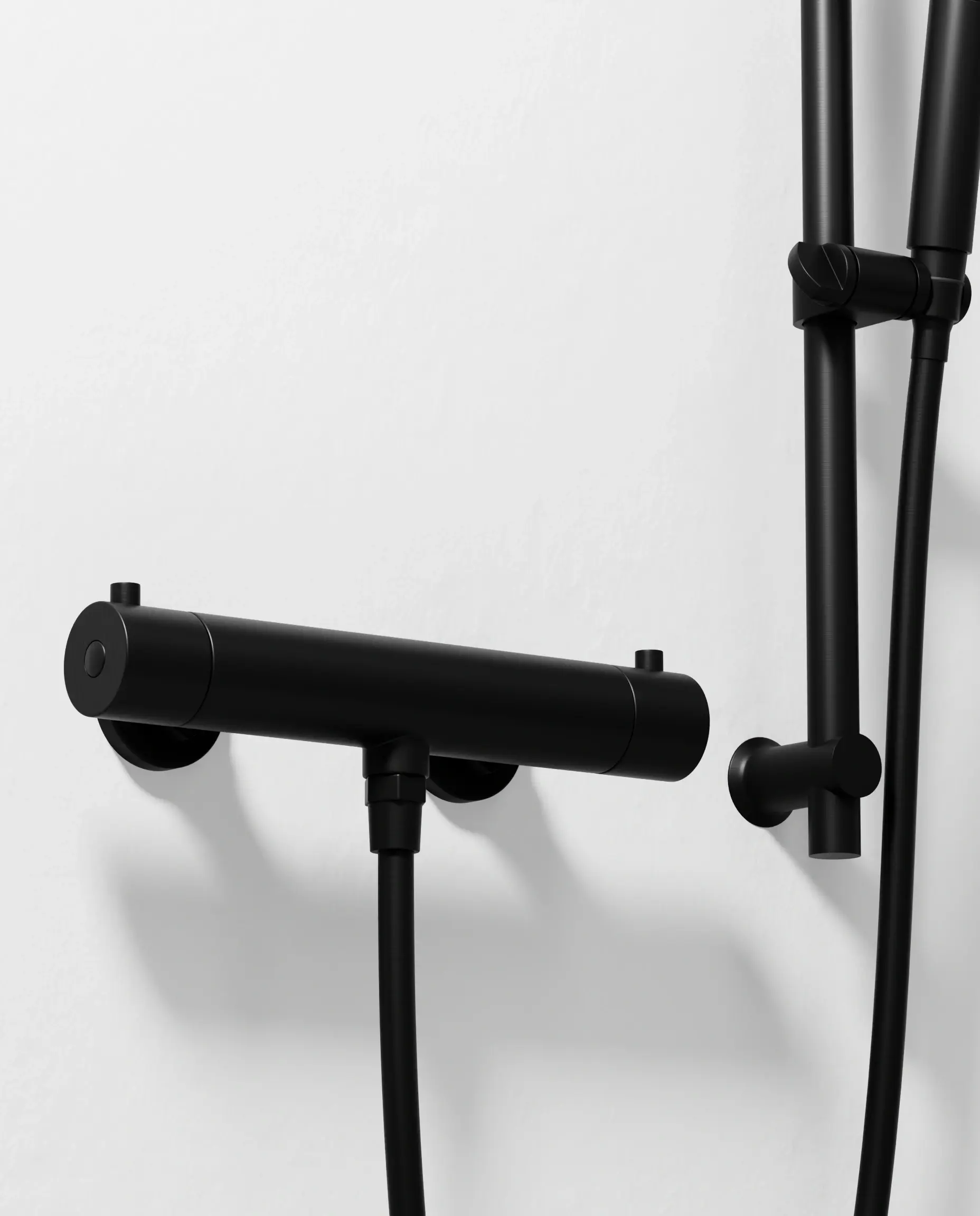 Robinet mitigeur thermostatique de douche, avec barre, douchette ronde, noir brossé, Chatelet