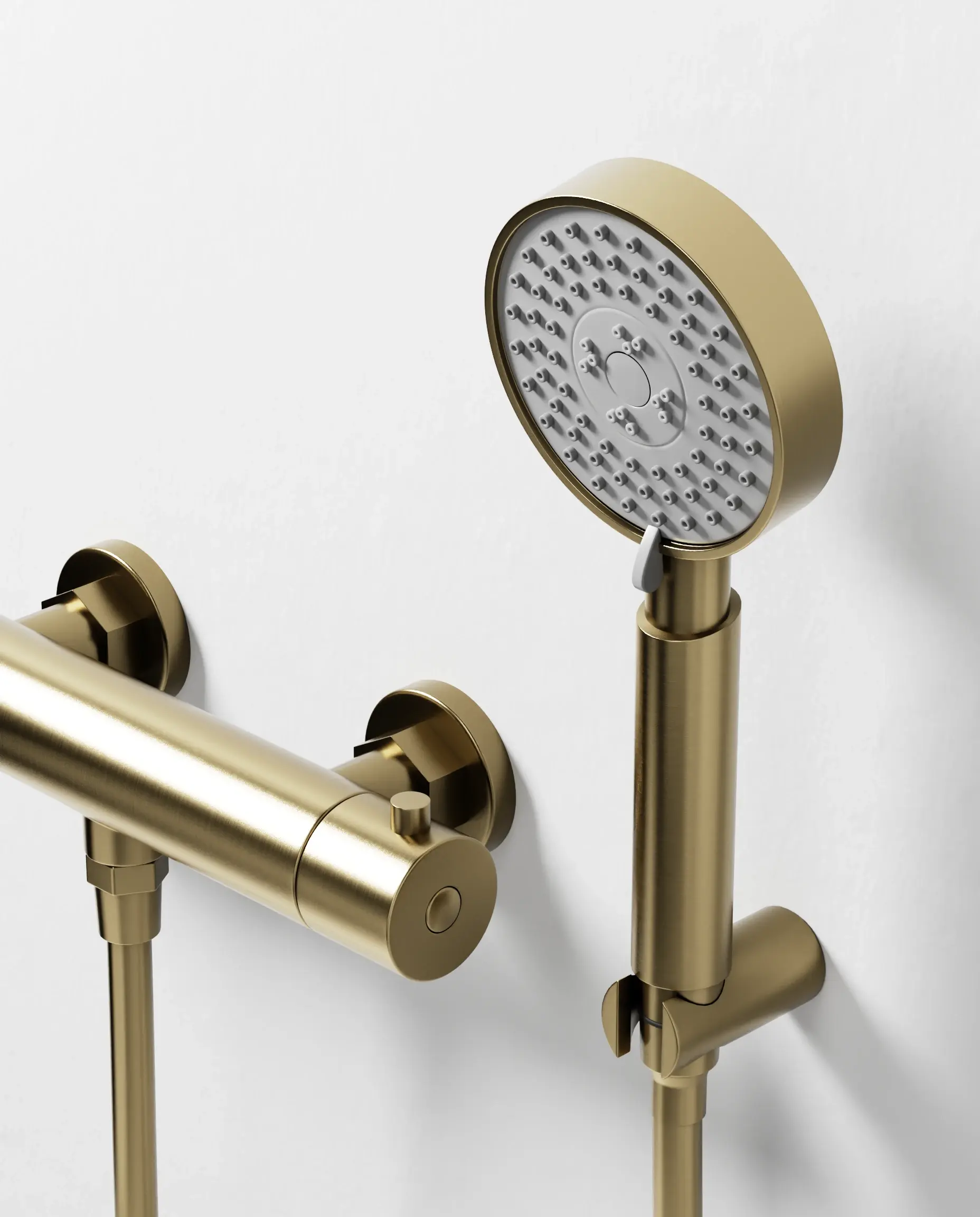 Robinet mitigeur thermostatique de douche doré brossé avec douchette ronde, Châtelet III 