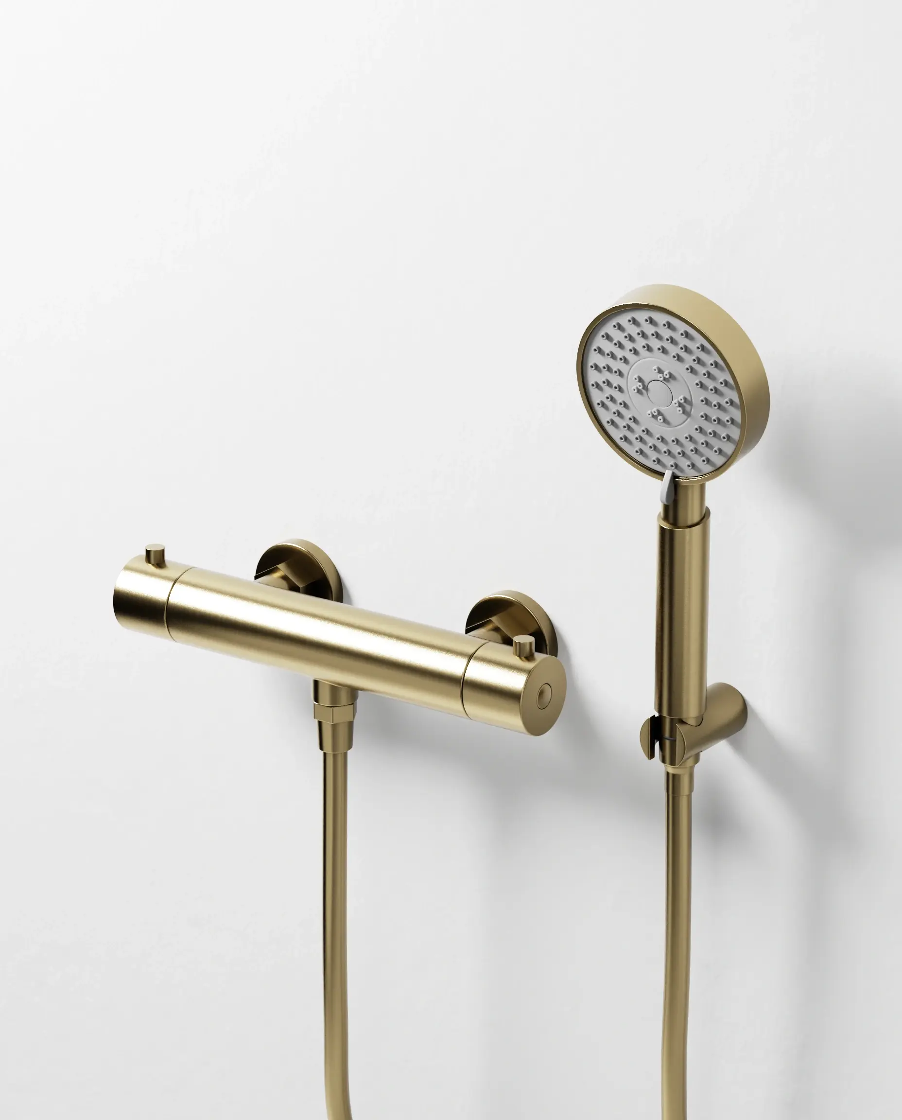 Robinet mitigeur thermostatique de douche doré brossé avec douchette ronde, Châtelet III 