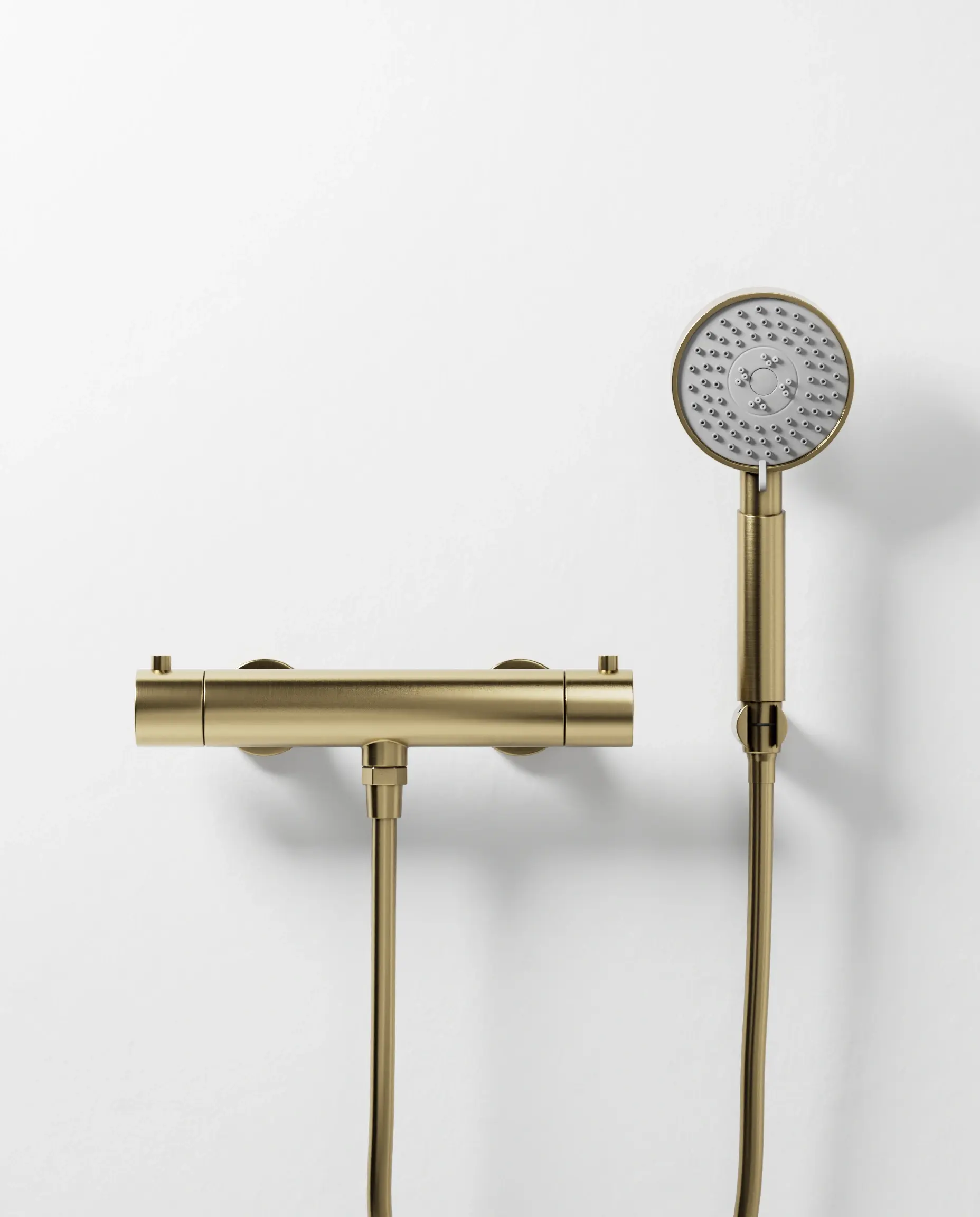 Robinet mitigeur thermostatique de douche doré brossé avec douchette ronde trois fonctions