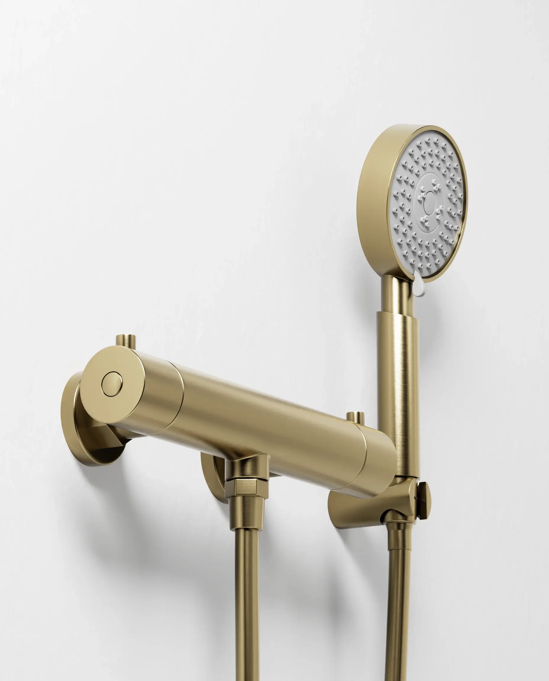 Robinet mitigeur thermostatique de douche doré brossé avec douchette ronde, Châtelet III 