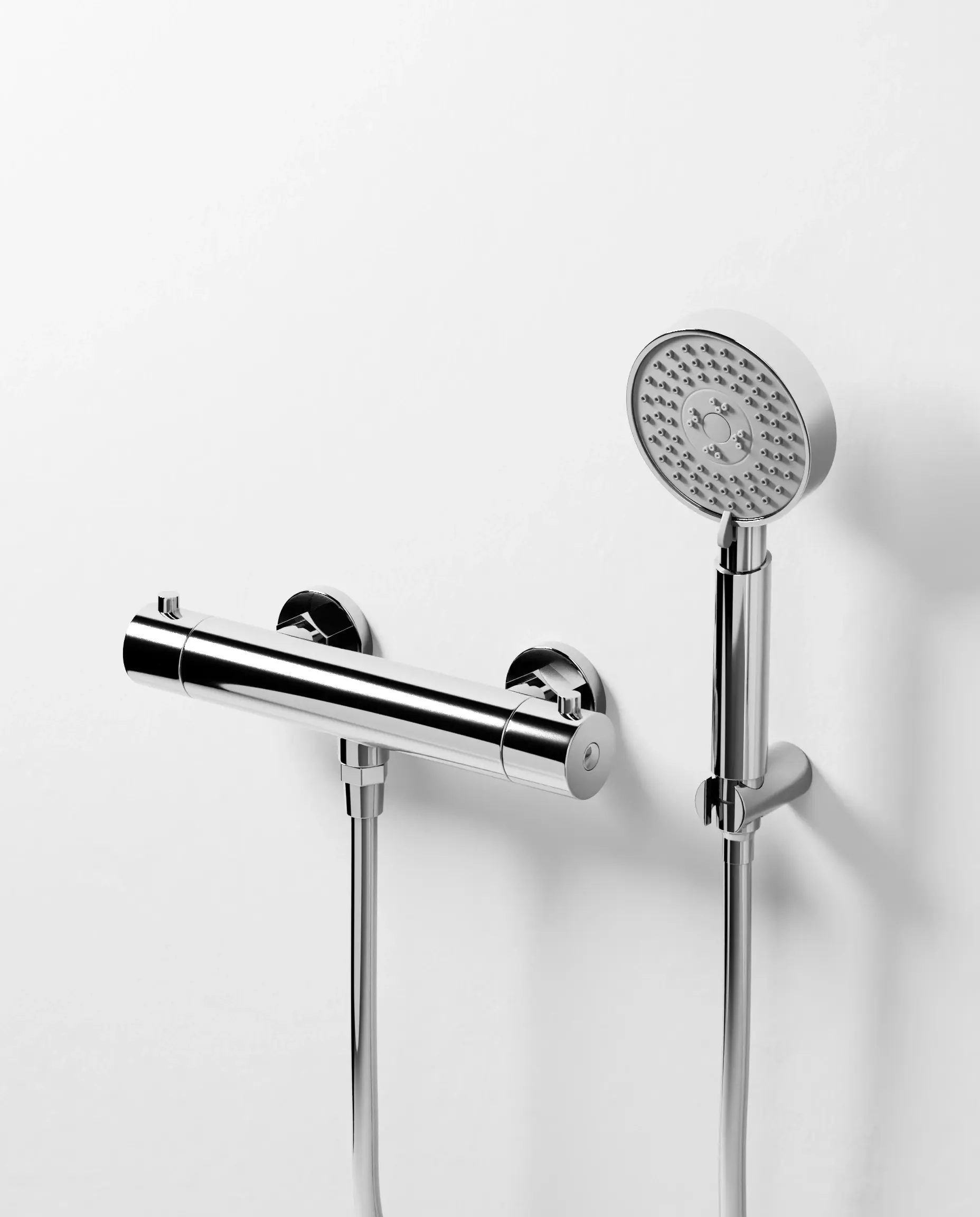 Robinet mitigeur thermostatique de douche, douchette ronde, chromé, Chatelet 