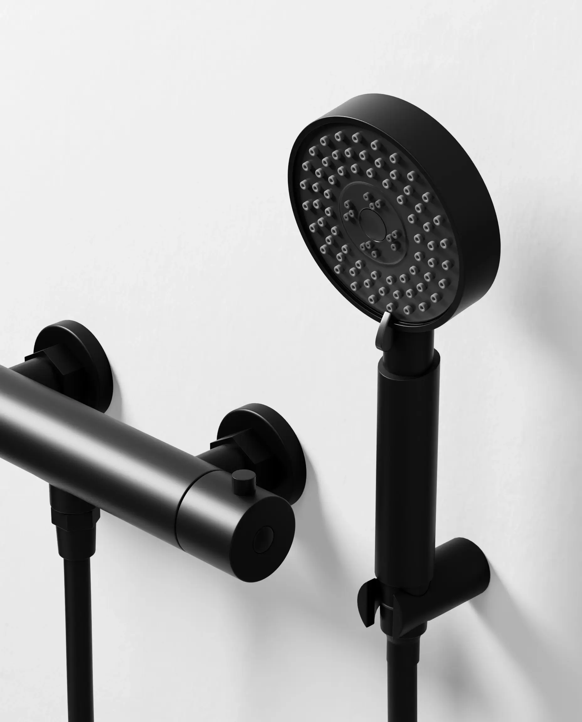 Robinet mitigeur thermostatique de douche, douchette ronde, noir brossé, Chatelet