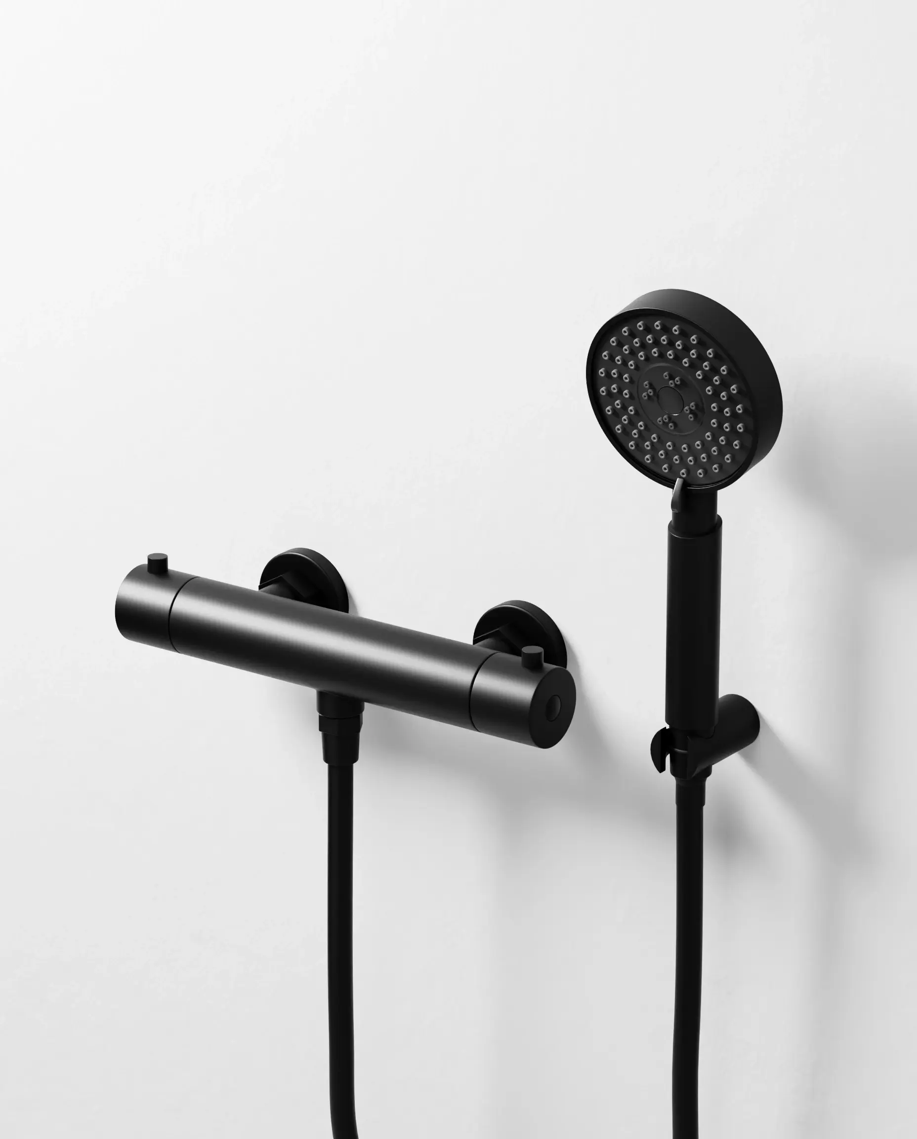 Robinet mitigeur thermostatique de douche, douchette ronde, noir brossé, Chatelet