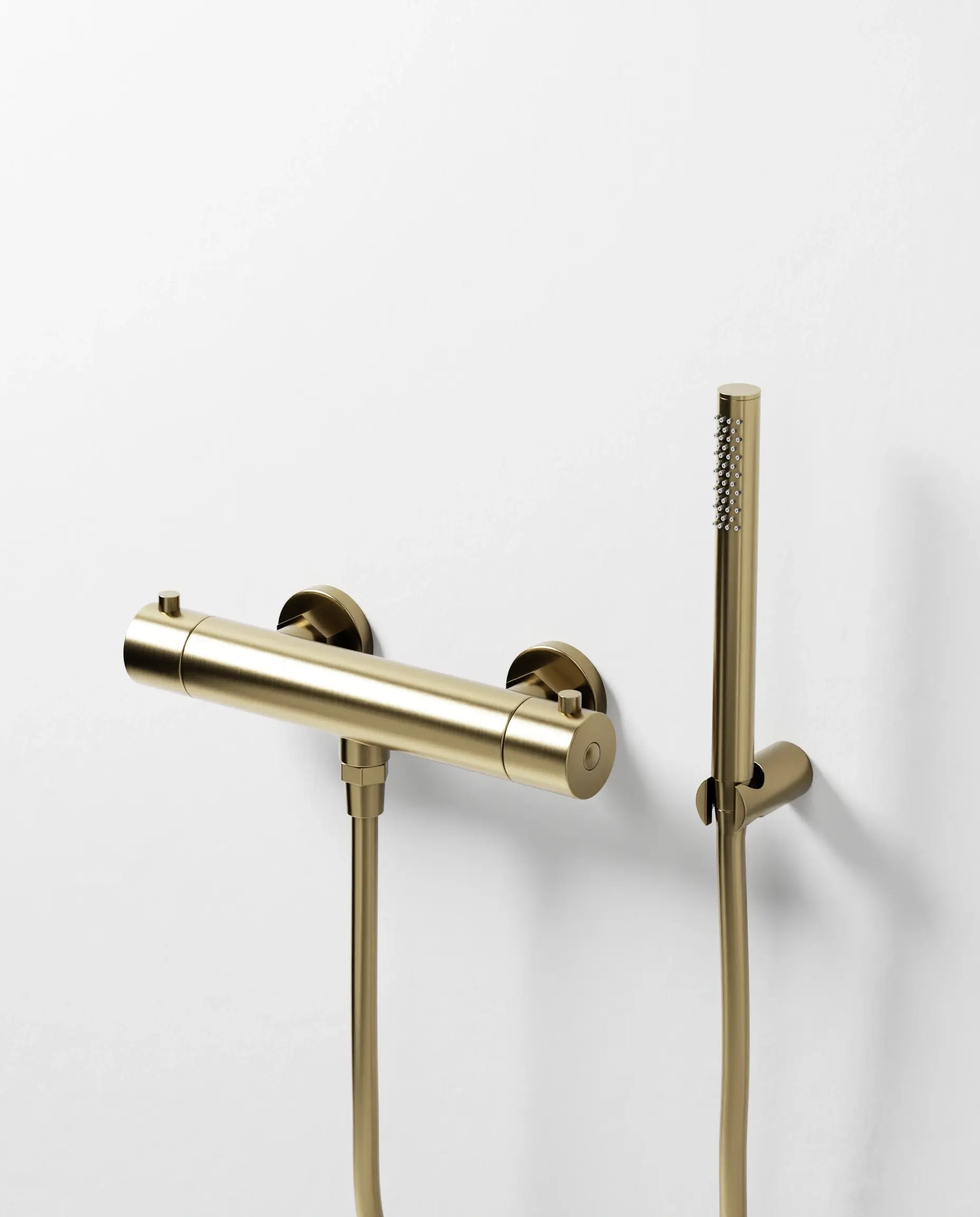 Robinet mitigeur thermostatique de douche doré brossé avec douchette tube, Châtelet III 