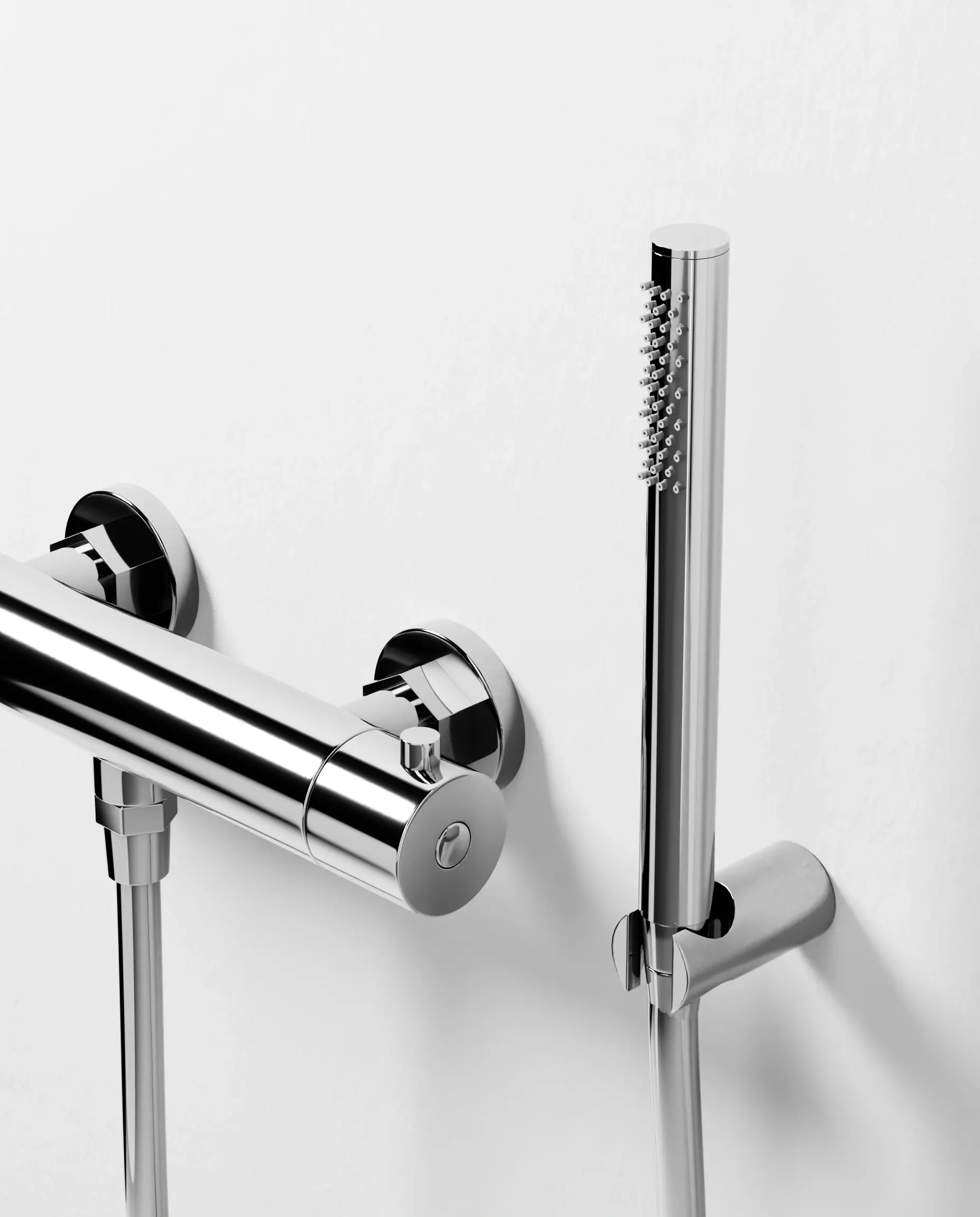 Robinet mitigeur thermostatique de douche, douchette tube, chromé, Chatelet 