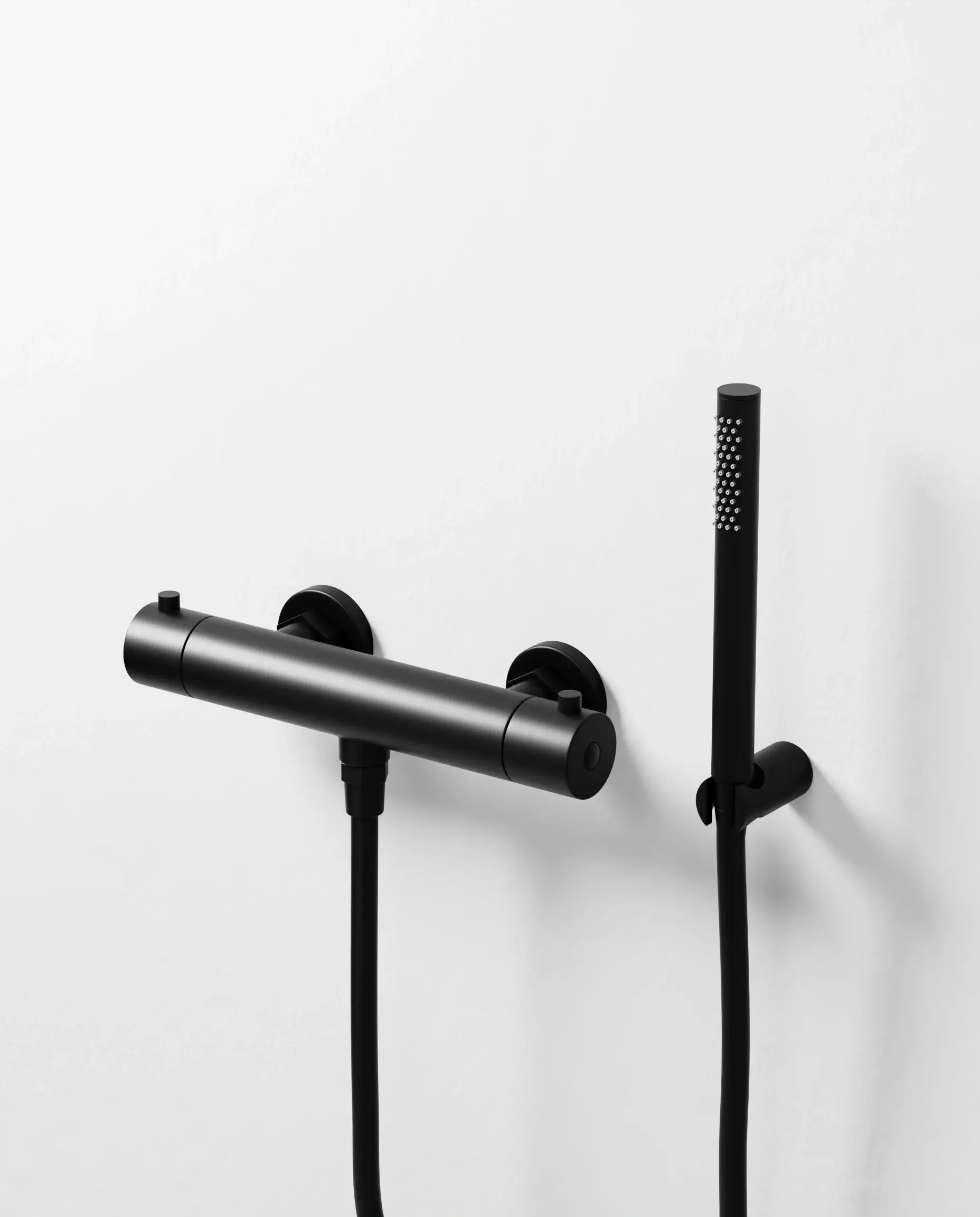 Robinet mitigeur thermostatique de douche, douchette tube, noir brossé, Chatelet