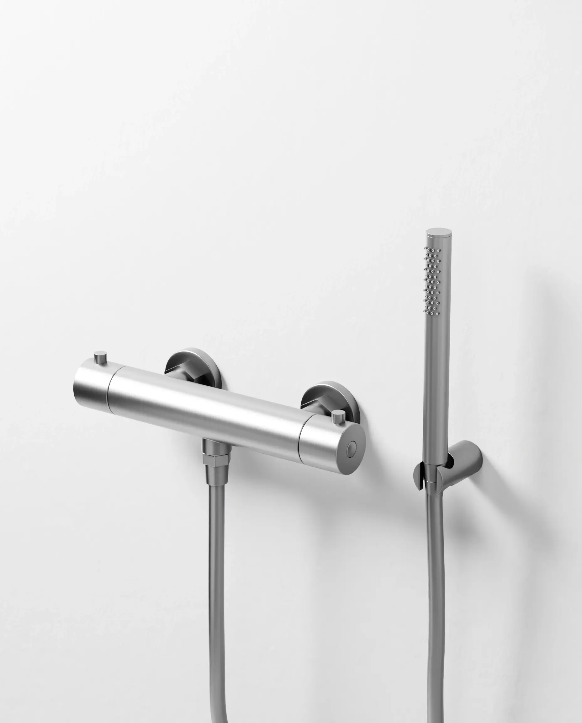 Robinet mitigeur thermostatique de douche, douchette tube, inox brossé, Chatelet