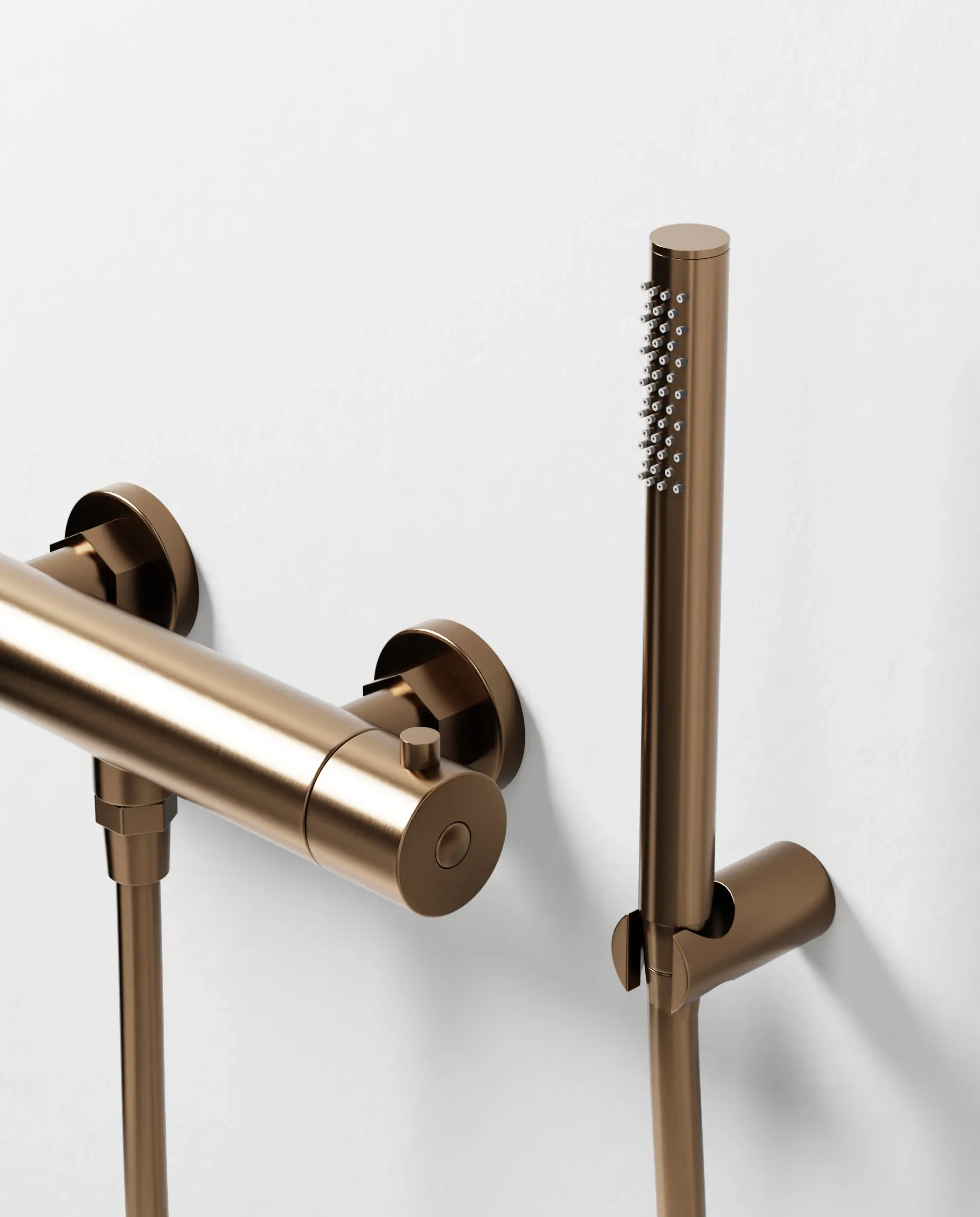 Robinet mitigeur thermostatique de douche, douchette tube, doré rose brossé, Chatelet 