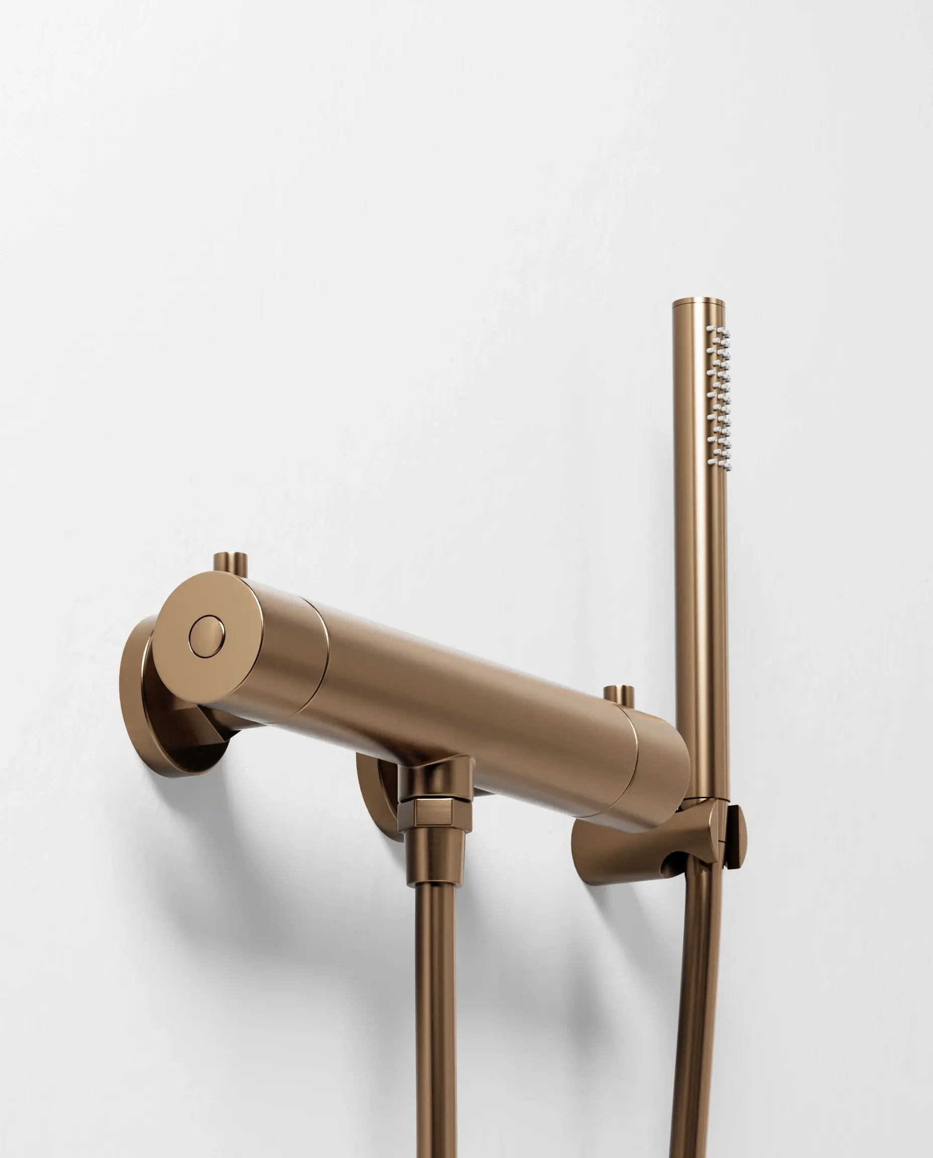 Robinet mitigeur thermostatique de douche, douchette tube, doré rose brossé, Chatelet 