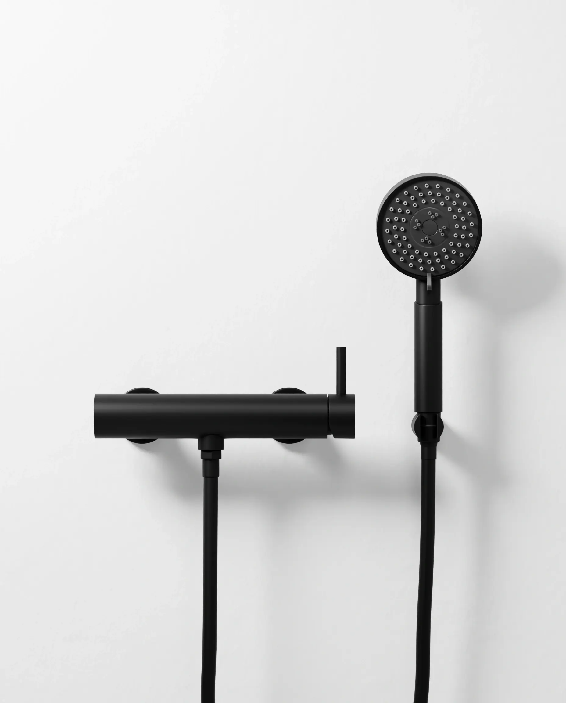 Mitigeur de douche noir mat brossé PVD Châtelet avec douchette ronde multifonction et support mural