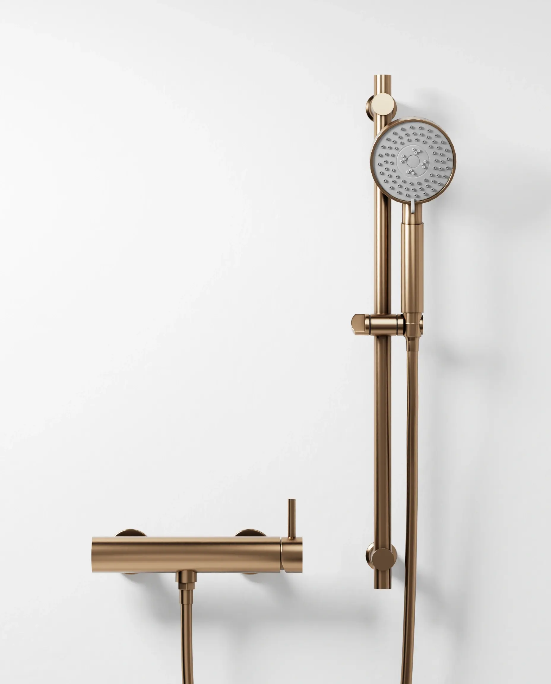 Mitigeur de douche doré rose brossé PVD Châtelet avec barre et douchette ronde multifonction