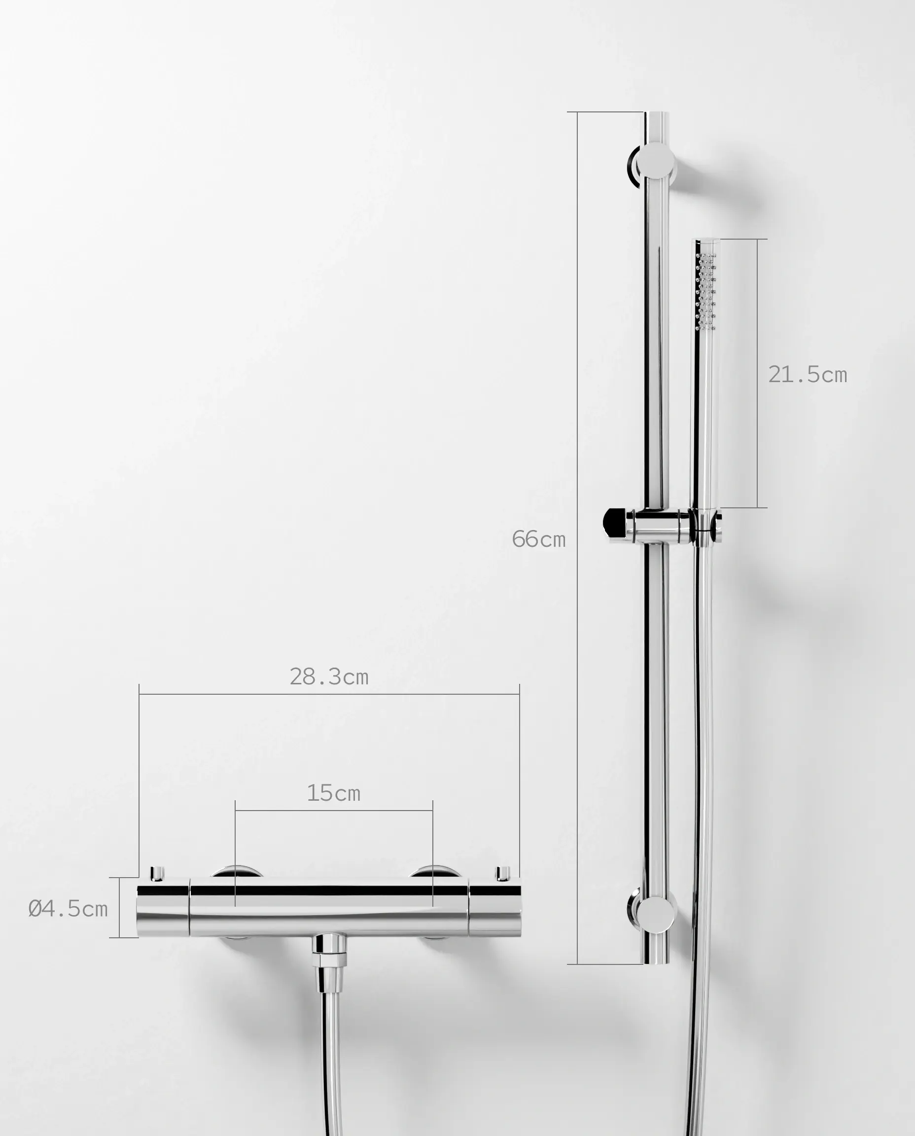 Robinet mitigeur thermostatique de douche, avec barre, douchette tube, chromé, Chatelet