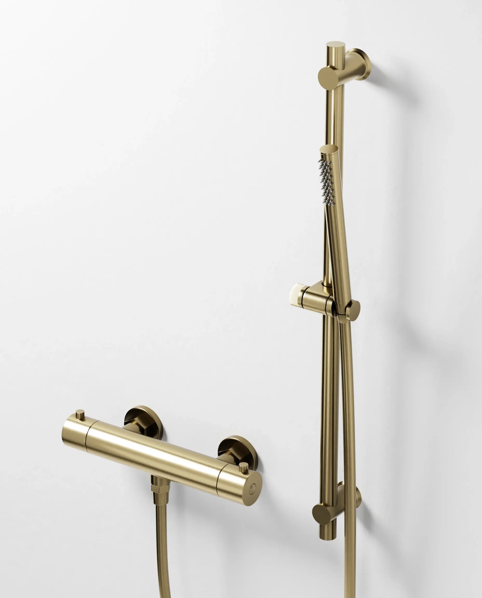 Robinet mitigeur thermostatique de douche doré brossé avec barre et douchette tube, Châtelet III