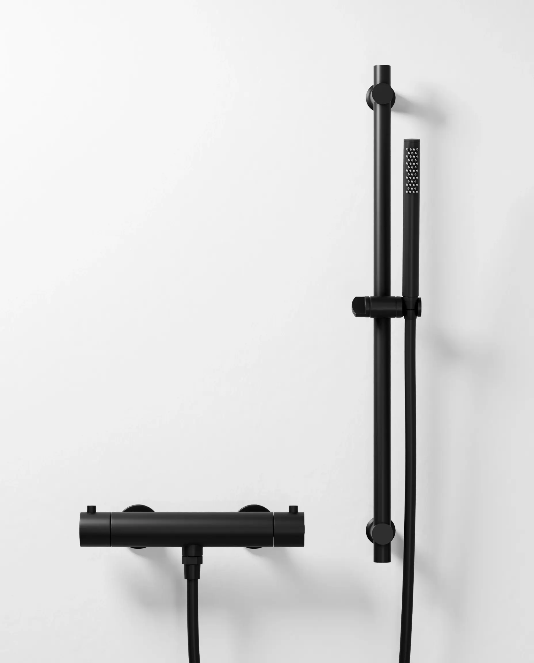 Mitigeur de douche thermostatique noir brossé Châtelet avec barre et douchette tube