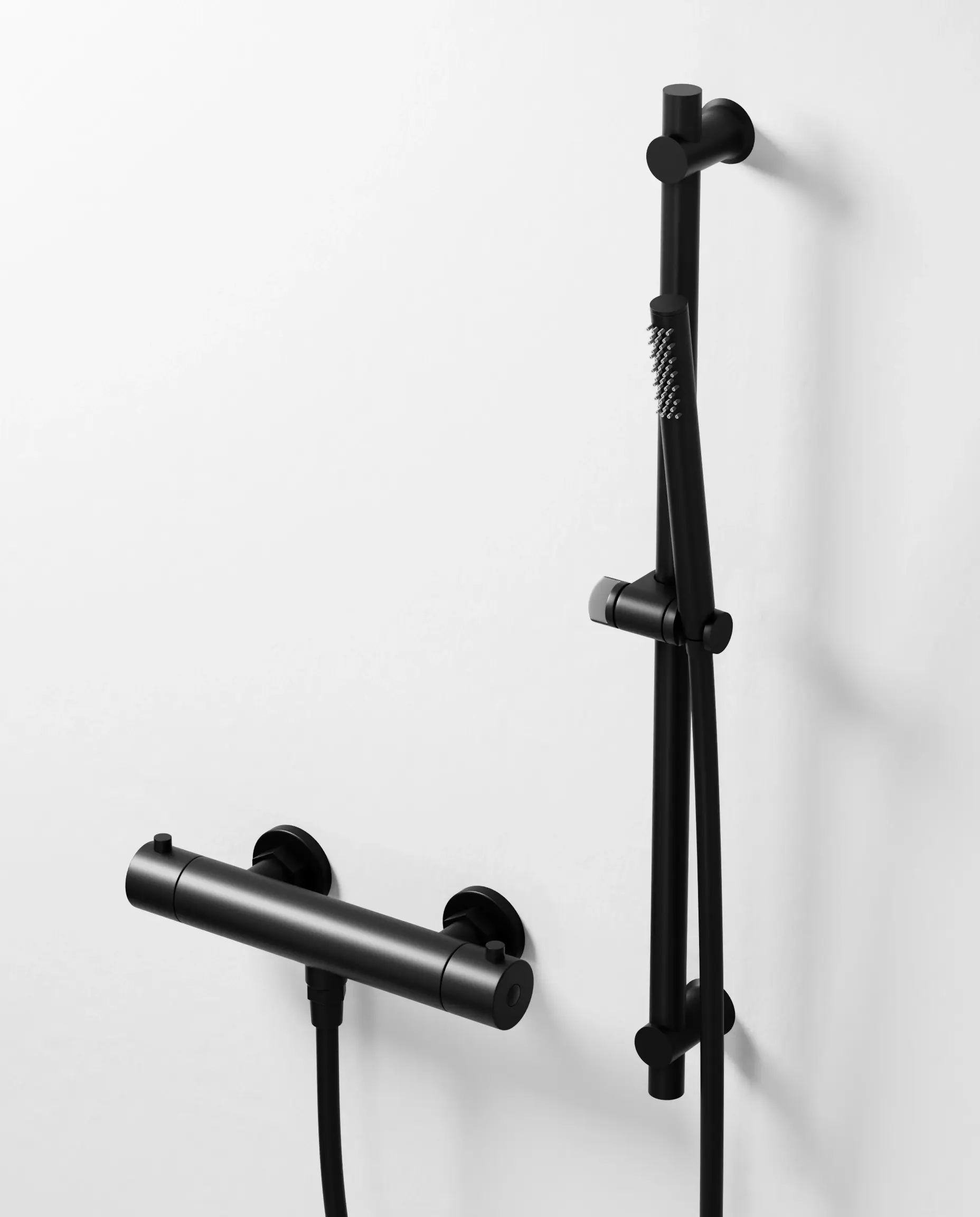 Robinet mitigeur thermostatique de douche, avec barre, douchette tube, noir brossé, Chatelet