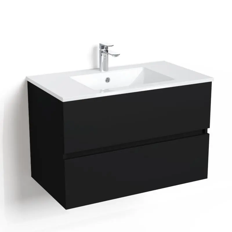 Meuble salle de bain suspendu 80 cm, Noir mat, Caruso.webp
