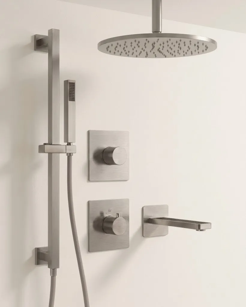 Composition bain-douche à encastrer, inox brossé, Infinity Carbone.webp