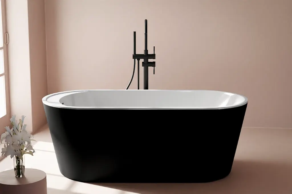 Baignoire îlot ovale, 159x75cm, acrylique noir et blanc brillant, Como