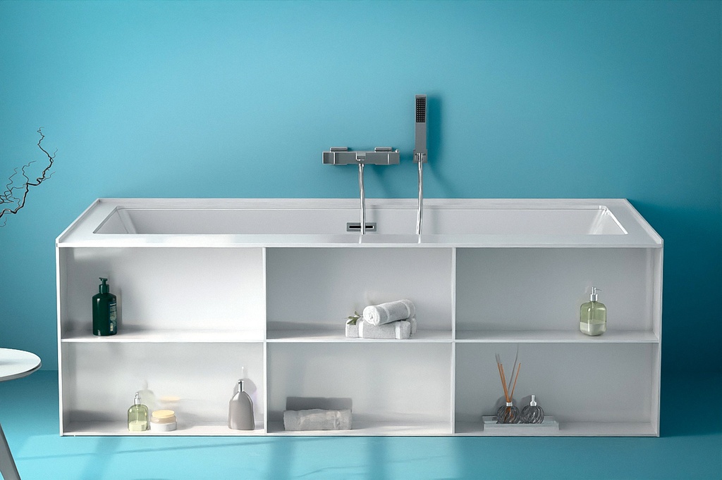 Baignoire îlot rectangulaire avec niches, 170 ou 180 cm, Bibilo