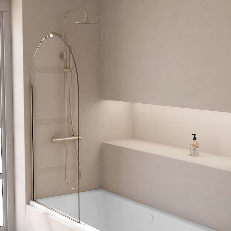 Pare-baignoire arrondi fixe 80x140 cm, profilé doré brossé, Altea Round