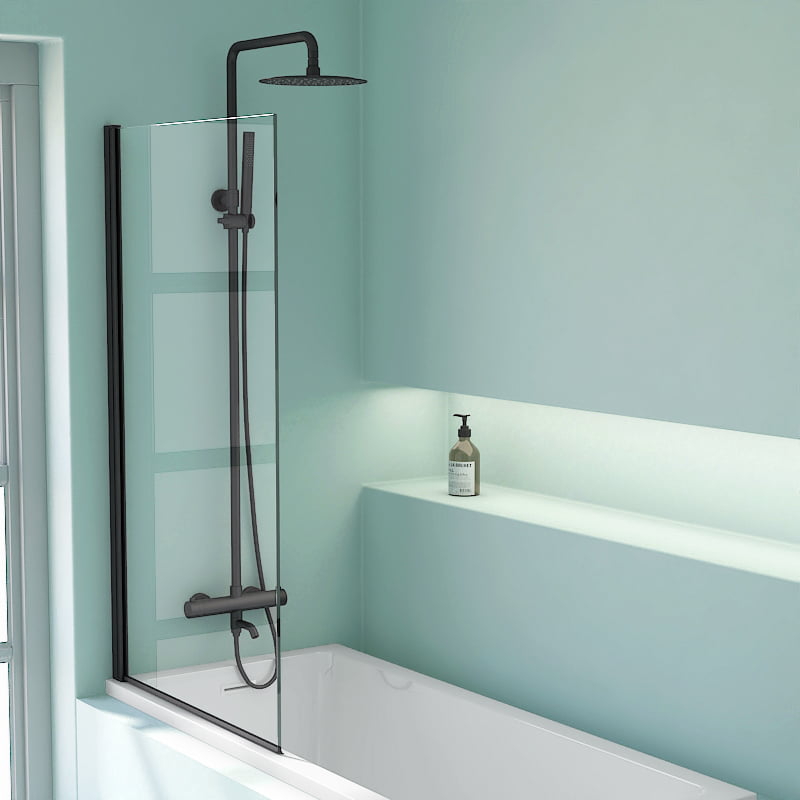 Pare baignoire 80x140cm, profilé noir mat, Palma