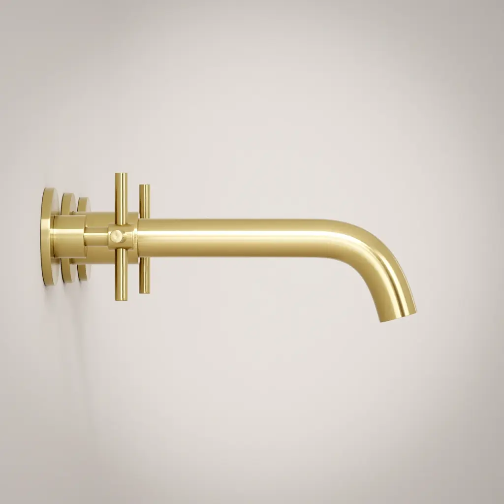 Robinet mélangeur lavabo mural encastré doré brossé, Châtelet