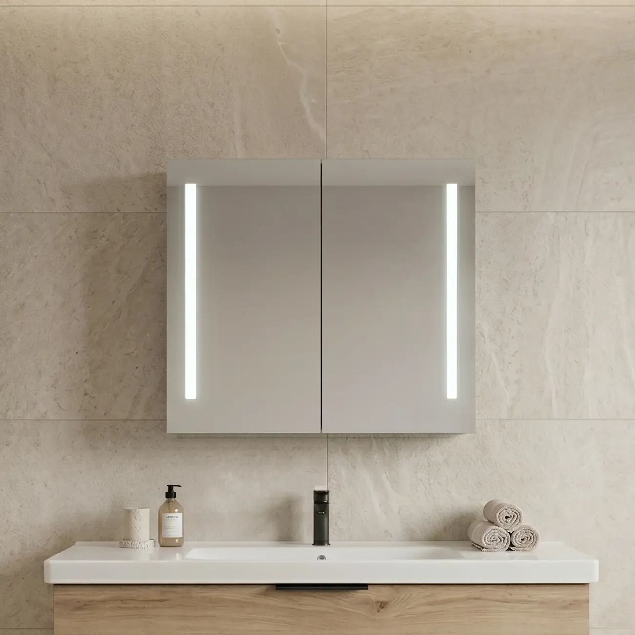 Armoire de toilette éclairante Glass 80 cm