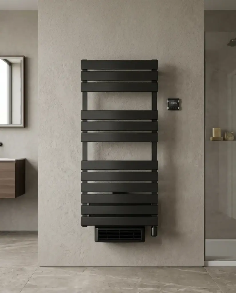 Sèche-Serviettes électrique avec soufflerie, 120x55 cm, 750W + 1000W, Noir, Swag