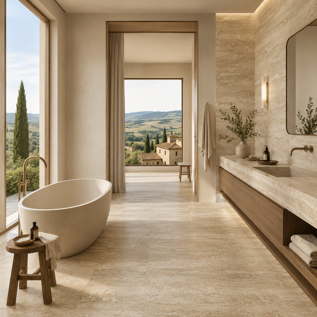 Carrelage sol et mur 60x120 cm Travertino Brescia poli, Wabi Sabi