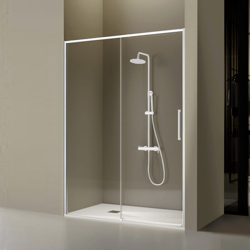 Porte de douche coulissante sur mesure, de 106 à 182.6cm, profilé blanc mat, Delta