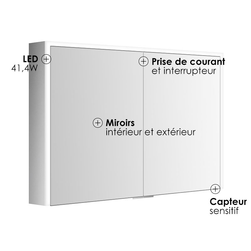 Armoire de toilette 100 cm, LED, Montebello