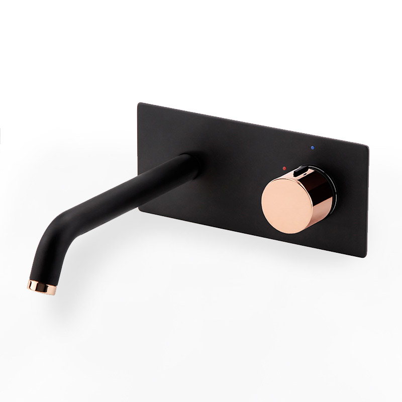 Robinet mitigeur lavabo progressif mural, noir et doré rose, Olip